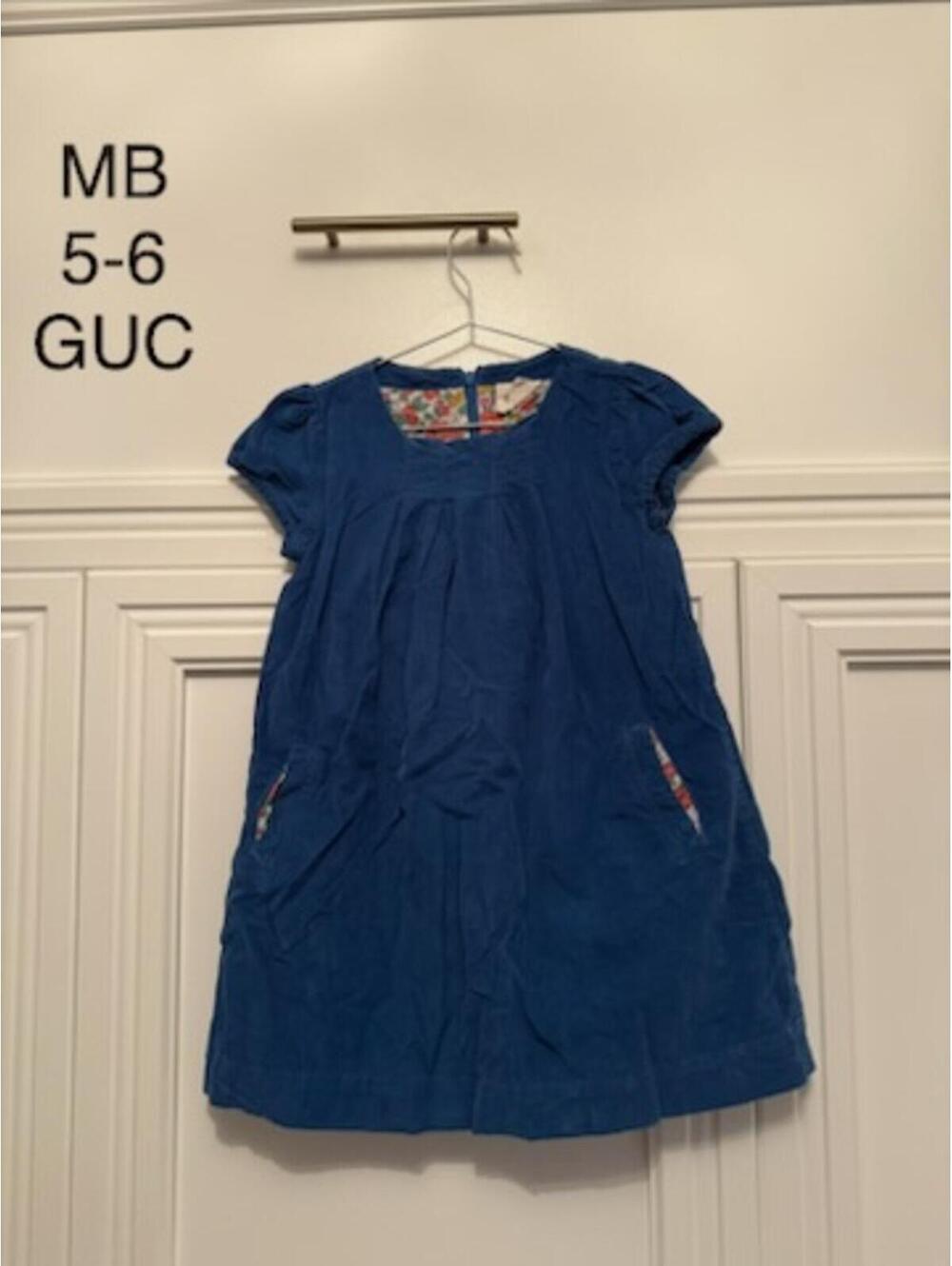 Mini Boden Girls Corduroy Blue Dress Size 5-6